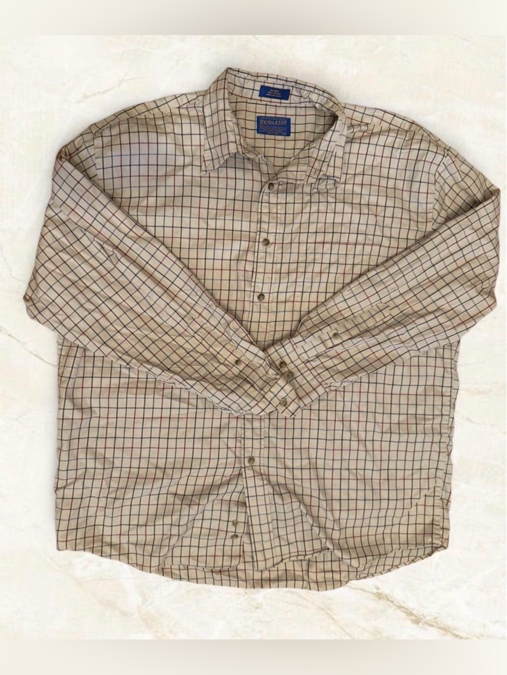 Pendleton Broadway Cloth Grid Check Button Down Shirt Mens XL White Blue Red